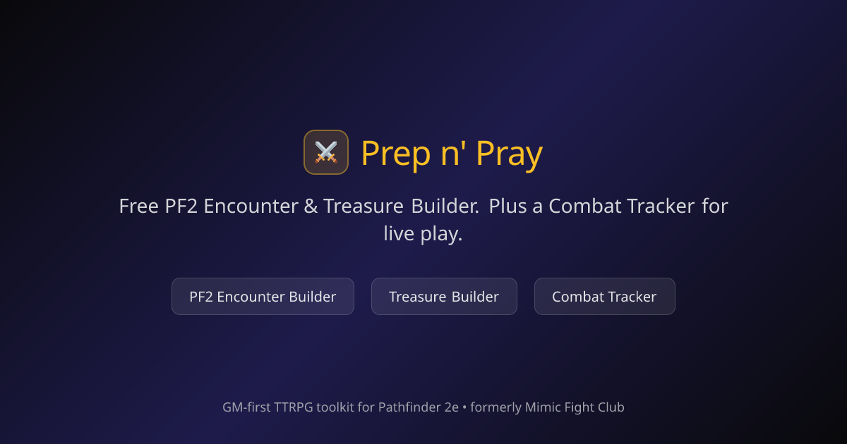 Prep n' Pray | Free PF2 Encounter & Treasure Builder, plus Combat ...